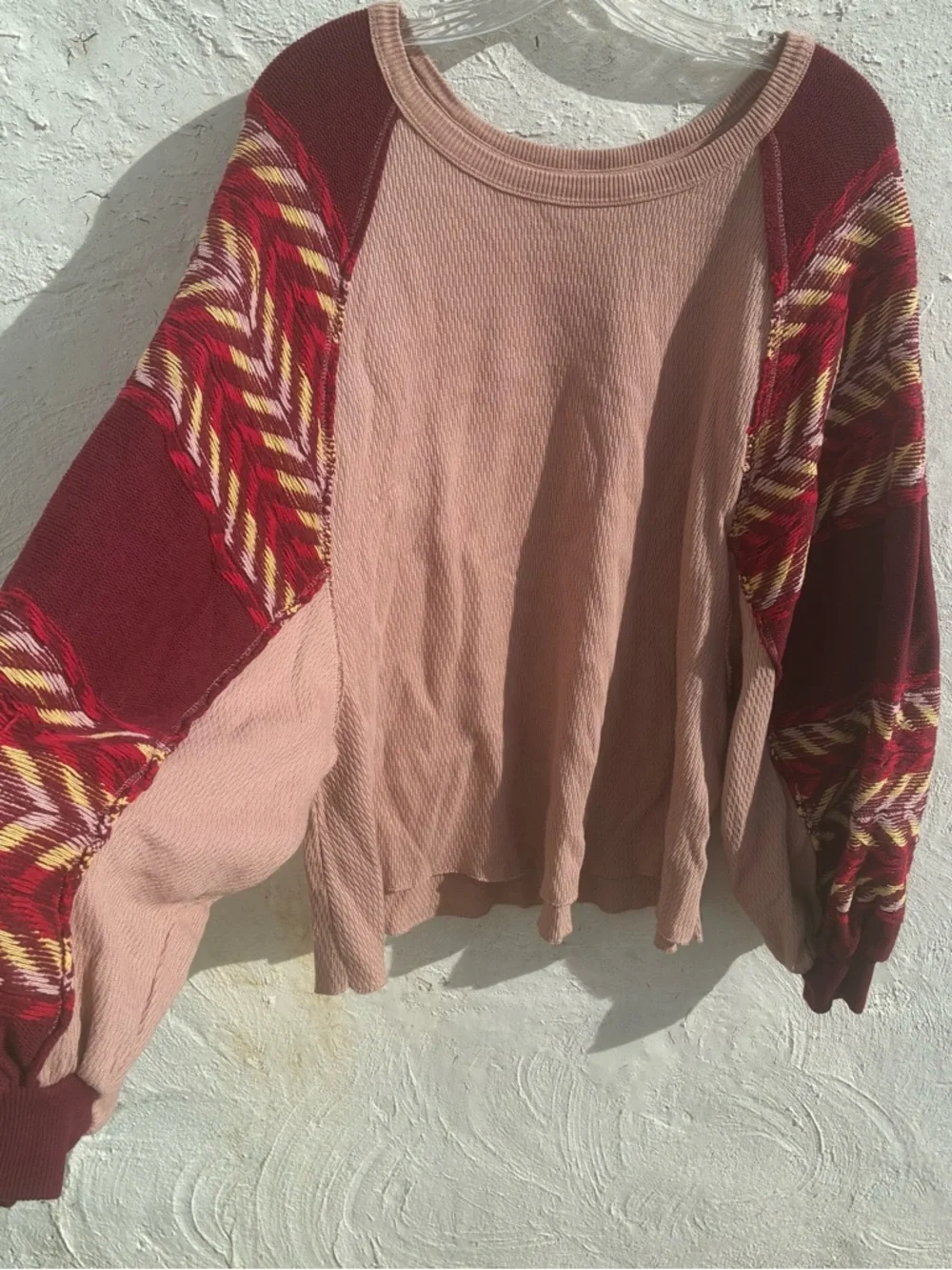 Free People Medium Rainbow Dreams Pullover Top S Balloon Sleeve Arizona Sands - Picture 7 of 14